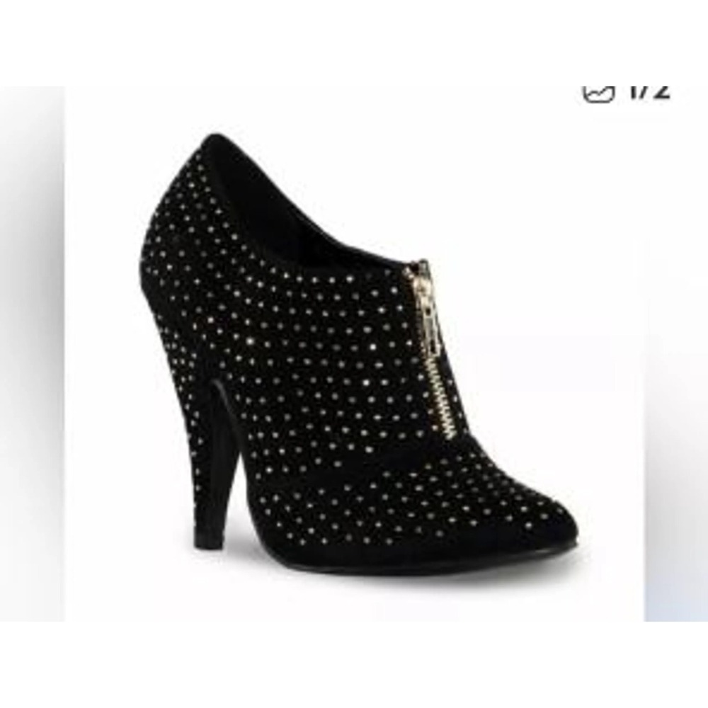 Olivia Miller Black Gold Studded Zipper Front Stiletto Shooties 7.5